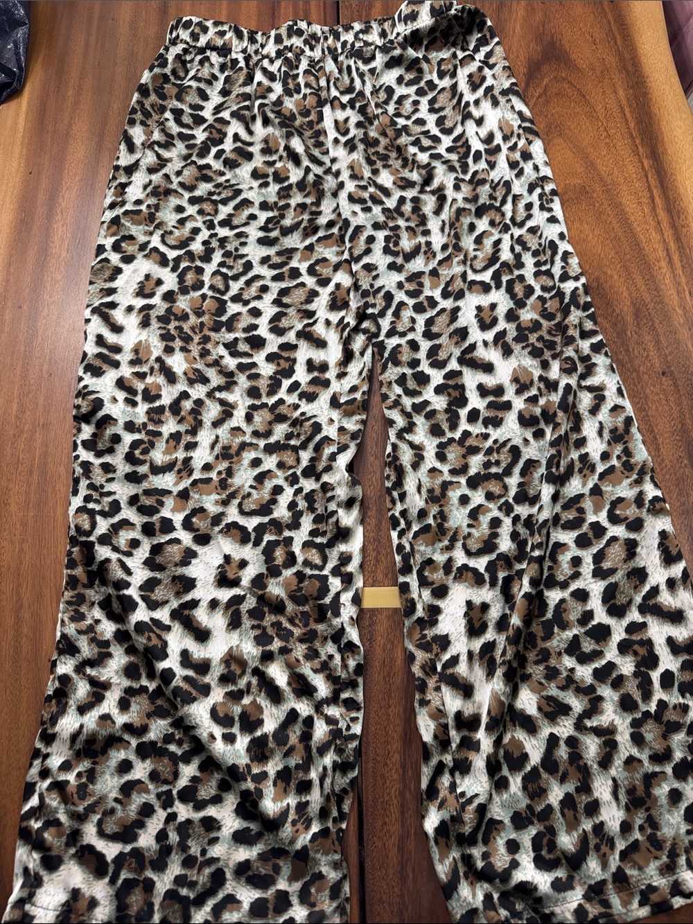 Women’s Silky Leopard Print Wide Leg Pants - Brown/Black/Cream